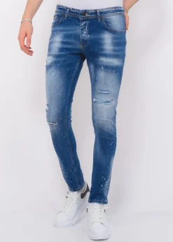 Blue Ripped Jeans Heren - Slim Fit -1080- Blauw