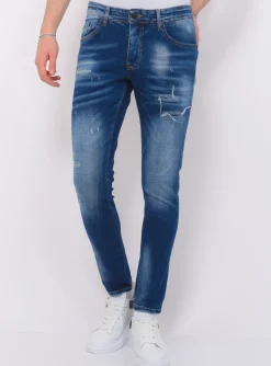 Blue Ripped Jeans Heren - Slim Fit -1081- Blauw