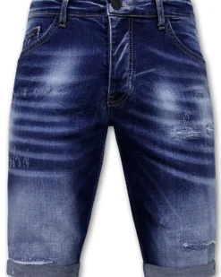 Blue Ripped Shorts - Slim Fit -1081- Blauw