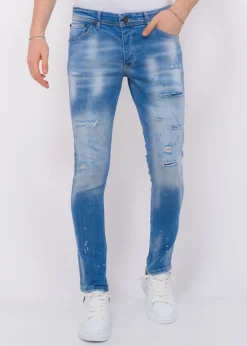 Blue Ripped SkaterJeans Heren - Slim Fit -1078- Blauw