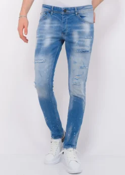 Blue Ripped SkaterJeans Heren - Slim Fit -1078- Blauw