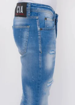 Blue Ripped SkaterJeans Heren - Slim Fit -1078- Blauw