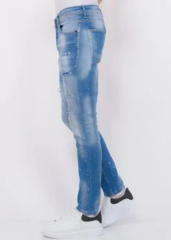 Blue Ripped SkaterJeans Heren - Slim Fit -1078- Blauw