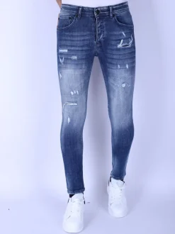 Denim Jeans met Gebleekte Wassing - Slim Fit-1094- Blauw