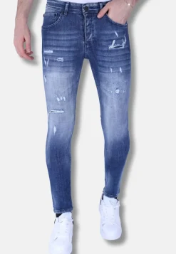 Denim Jeans met Gebleekte Wassing - Slim Fit-1094- Blauw