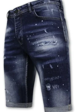 Designer Shorts With Paint Splatter - Slim Fit -1072- Blauw