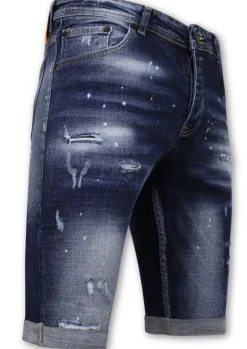 Designer Shorts With Paint Splatter - Slim Fit -1072- Blauw
