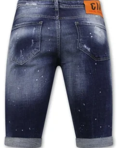 Designer Shorts With Paint Splatter - Slim Fit -1072- Blauw