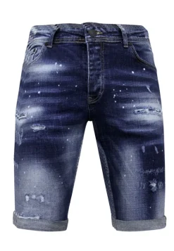 Designer Shorts With Paint Splatter - Slim Fit -1072- Blauw