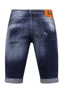 Designer Shorts With Paint Splatter - Slim Fit -1072- Blauw