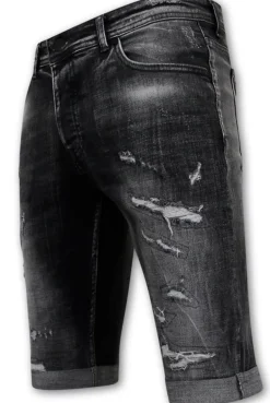 Destroyed Shorts with Paint Splatter - Slim Fit -1086- Zwart