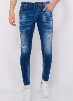 Distressed Ripped Jeans Heren - Slim Fit -1082- Blauw