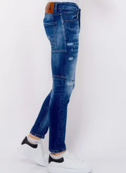 Distressed Ripped Jeans Heren - Slim Fit -1082- Blauw