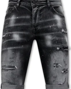 Distressed Short Stonewash - Slim Fit -1087- Zwart