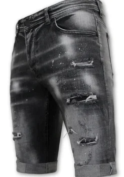 Distressed Short Stonewash - Slim Fit -1087- Zwart