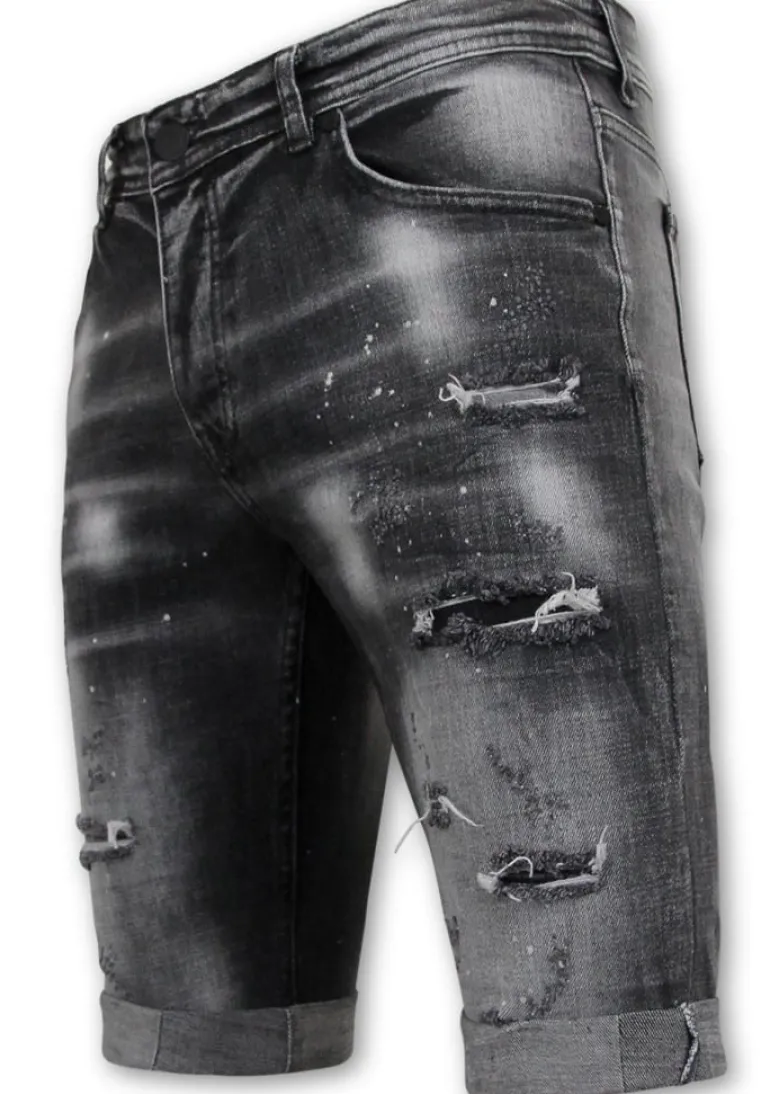 Distressed Short Stonewash - Slim Fit -1087- Zwart