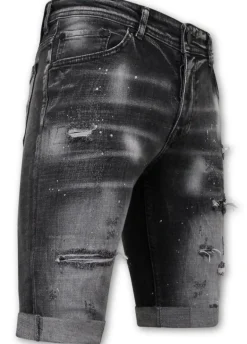 Distressed Short Stonewash - Slim Fit -1087- Zwart