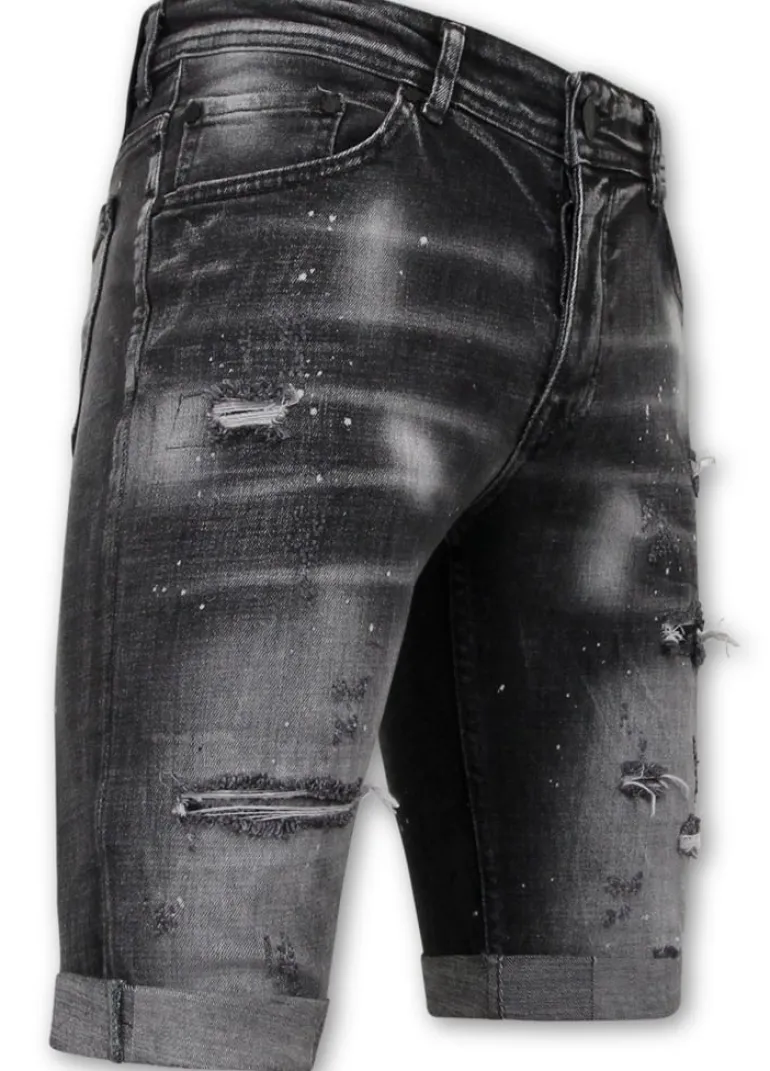 Distressed Short Stonewash - Slim Fit -1087- Zwart