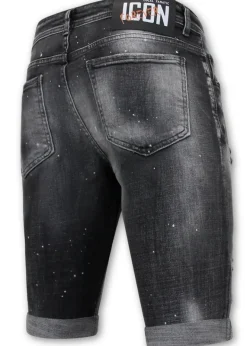 Distressed Short Stonewash - Slim Fit -1087- Zwart