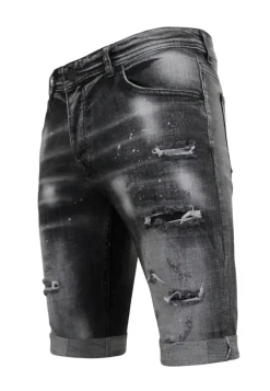 Distressed Short Stonewash - Slim Fit -1087- Zwart