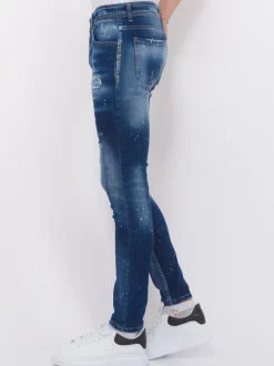 Jeans With Paint Splatter Heren - Slim Fit -1072- Blauw