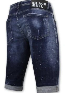 Men's Paint Splatter Stonewashed Short - Slim Fit -1077- Blauw