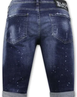 Men's Paint Splatter Stonewashed Short - Slim Fit -1077- Blauw