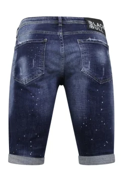 Men's Paint Splatter Stonewashed Short - Slim Fit -1077- Blauw