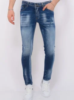 Paint Splash Ripped Jeans Heren - Slim Fit -1071- Blauw