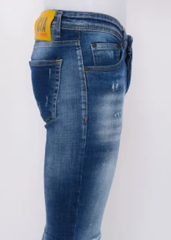 Paint Splash Ripped Jeans Heren - Slim Fit -1071- Blauw