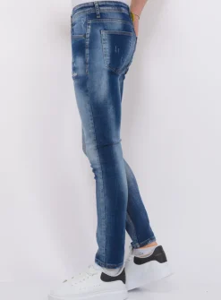 Paint Splash Ripped Jeans Heren - Slim Fit -1071- Blauw