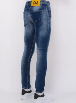 Paint Splash Ripped Jeans Heren - Slim Fit -1071- Blauw