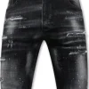 Paint Splatter Destroy Shorts Stonewash - Slim Fit -1084- Zwart