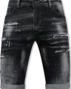 Paint Splatter Destroy Shorts Stonewash - Slim Fit -1084- Zwart