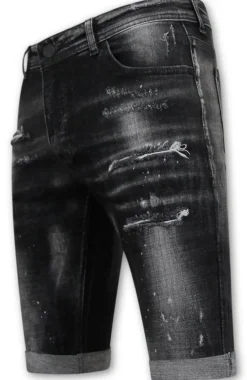 Paint Splatter Destroy Shorts Stonewash - Slim Fit -1084- Zwart