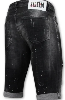 Paint Splatter Destroy Shorts Stonewash - Slim Fit -1084- Zwart