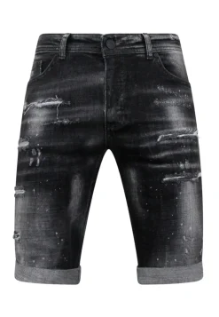 Paint Splatter Destroy Shorts Stonewash - Slim Fit -1084- Zwart