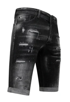 Paint Splatter Destroy Shorts Stonewash - Slim Fit -1084- Zwart