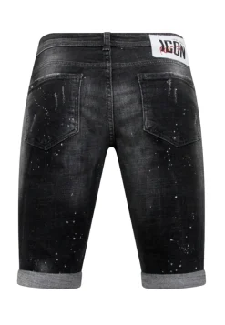 Paint Splatter Destroy Shorts Stonewash - Slim Fit -1084- Zwart