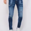 Paint Splatter Ripped Jeans Heren - Slim Fit -1075- Blauw