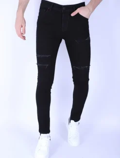 Ripped Heren Jeans - Slim Fit -1092- Zwart
