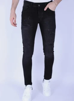 Ripped Plain Heren Jeans - Slim Fit -1106- Zwart