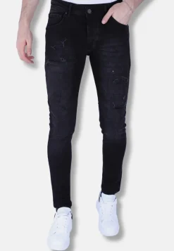 Ripped Plain Heren Jeans - Slim Fit -1106- Zwart