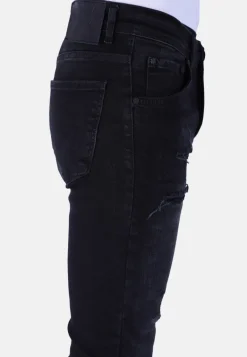 Ripped Plain Heren Jeans - Slim Fit -1106- Zwart