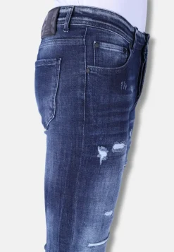 Ripped Stonewash Jeans Heren - Slim Fit -1101- Blauw