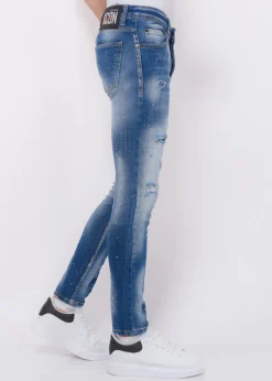 Ripped Stonewashed Jeans Heren - Slim Fit -1073- Blauw