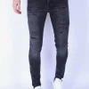 Stonewashed & Ripped Heren Jeans - Slim Fit -1104- Zwart