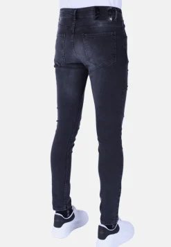 Stonewashed & Ripped Heren Jeans - Slim Fit -1104- Zwart