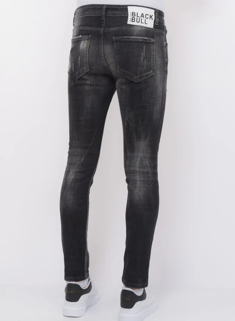 Stonewashed Mannen Jeans - Slim Fit -1085- Zwart