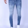 Stonewashed Ripped Jeans Heren - Slim Fit -1098- Blauw